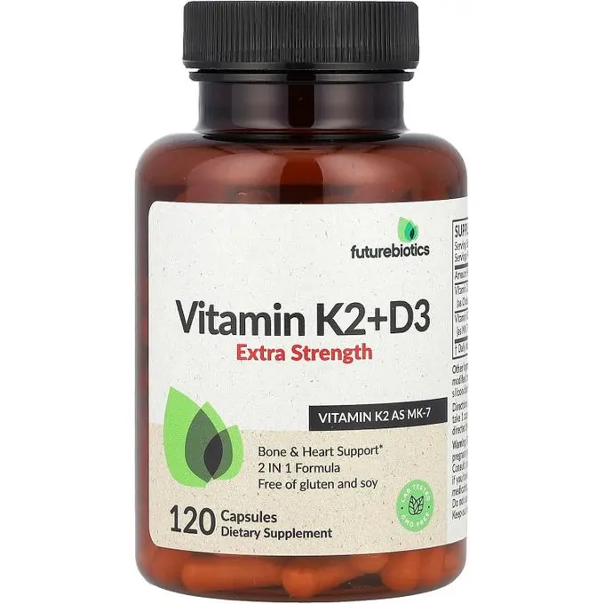 FutureBiotics Vitamine K2 MK-7 + Vitamine D3 10,000 UI Haute concentration 120 capsules