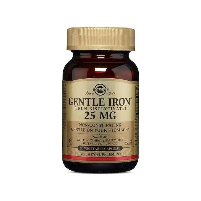 Solgar Fer doux 25 mg Gentle Iron, Non-Constipant, Anémie, Fatigue 90 gélules végétales