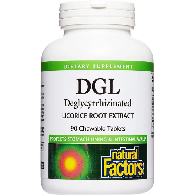 Promo ! Natural Factors DGL 400 mg · Racine de réglisse déglycyrrhizinée 90 comprimés à croquer