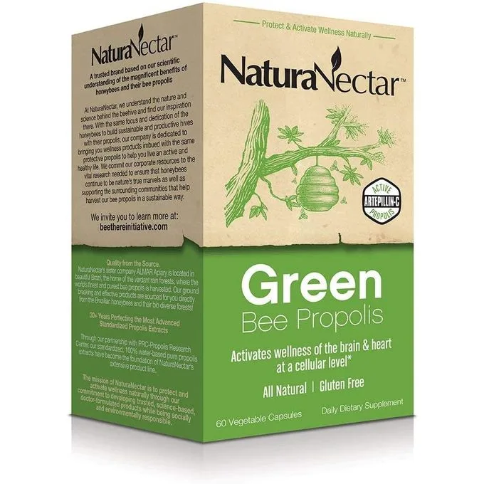 Promo ! Natural Nectar Green Bee Propolis, brésilien Propolis d’abeille verte, 60 gélules végétales