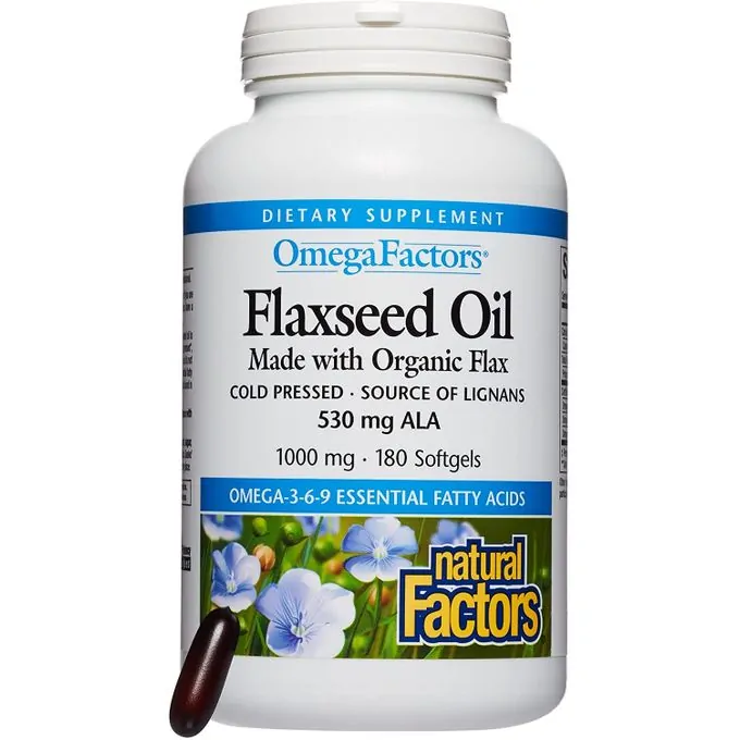 Natural Factors Flaxseed Oil – Huile de graines de lin – 1000 mg , 180 Softgels
