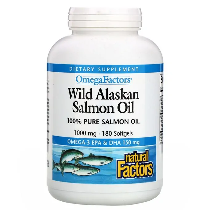 Natural Factors Oméga Factors, Huile de saumon sauvag d’Alaska, 1000 mg, 180 capsules à enveloppe molle
