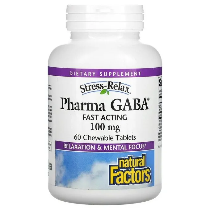 Natural Factors Stress-Relax, Pharma GABA, 100 mg, 60 Chewable Tablets