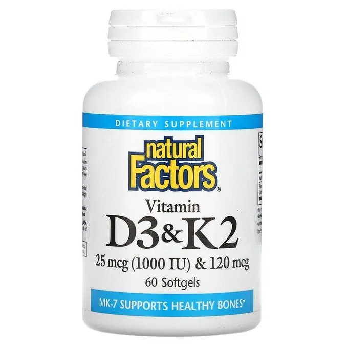Natural Factors Vitamines D3 et K2, 60 capsules à enveloppe molle