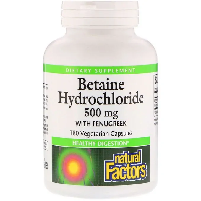 Natural Factors Chlorhydrate de bétaïne avec fenugrec, 500 mg, 180 capsules végétariennes