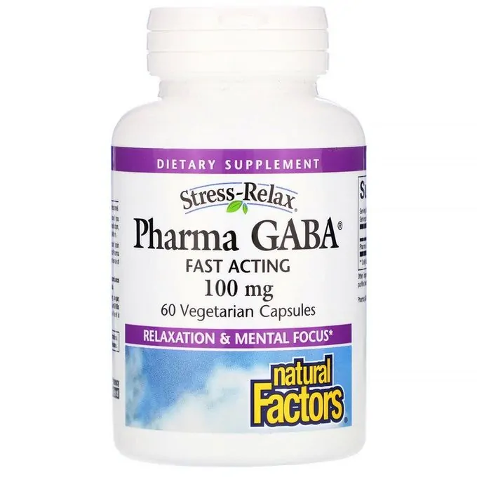 Promo ! Natural Factors Stress Relax, Pharma GABA, 100 mg, 60 gélules végétariennes
