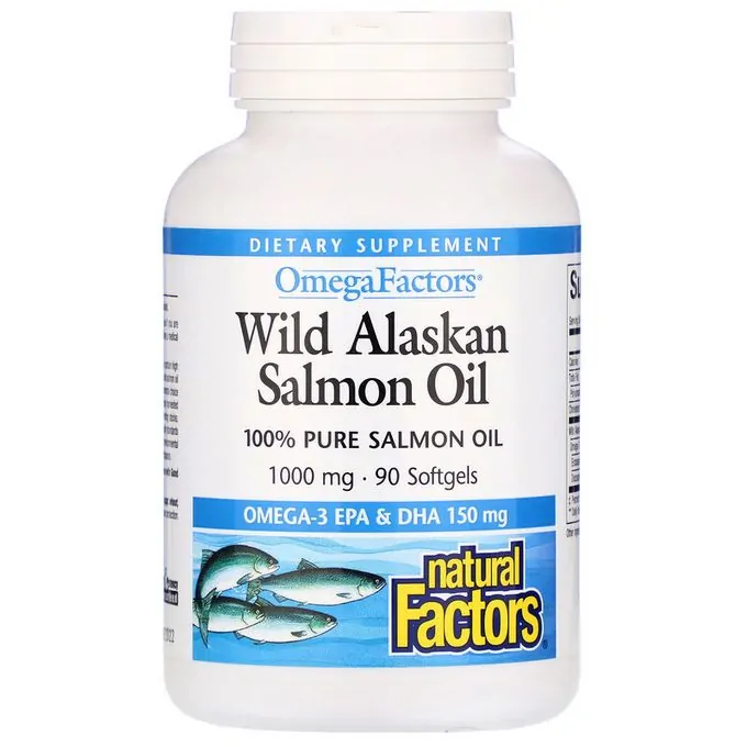 Natural Factors Huile de saumon sauvag d’Alaska, 1000 mg, 90 gélules