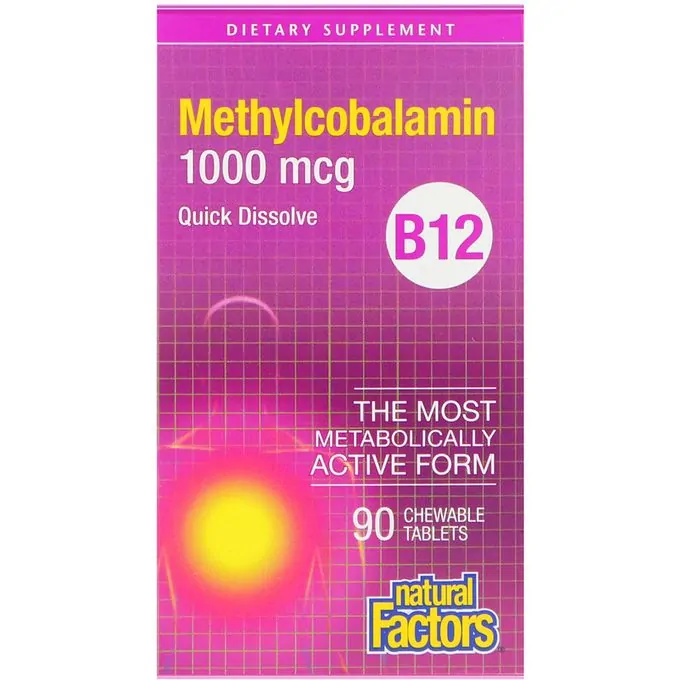 Natural Factors B12, Methylcobalamin, 1,000 mcg, 90 Chewable Tablets