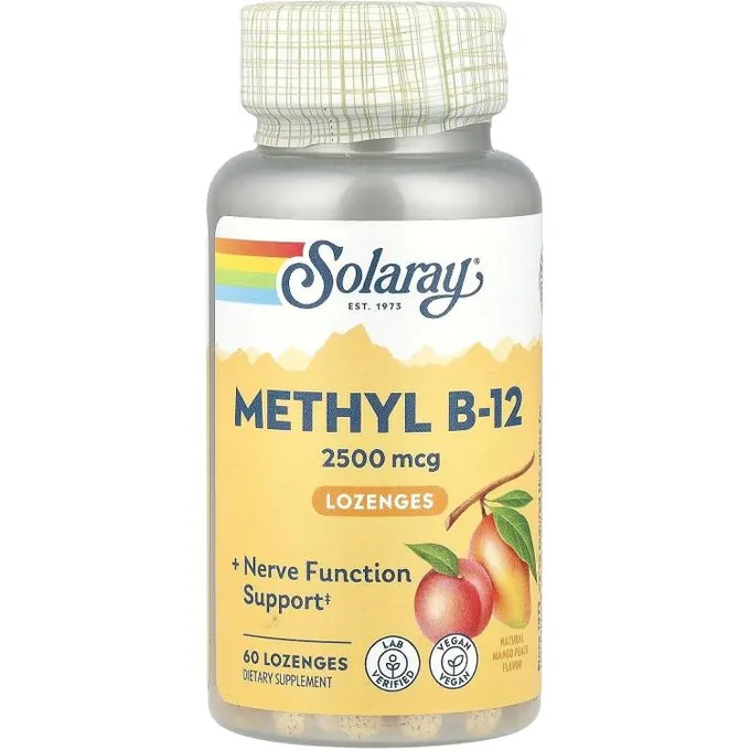 Solaray Methyl B-12 haute efficacité, Arômes naturels de mangue , 2500 µg, 60 pastilles