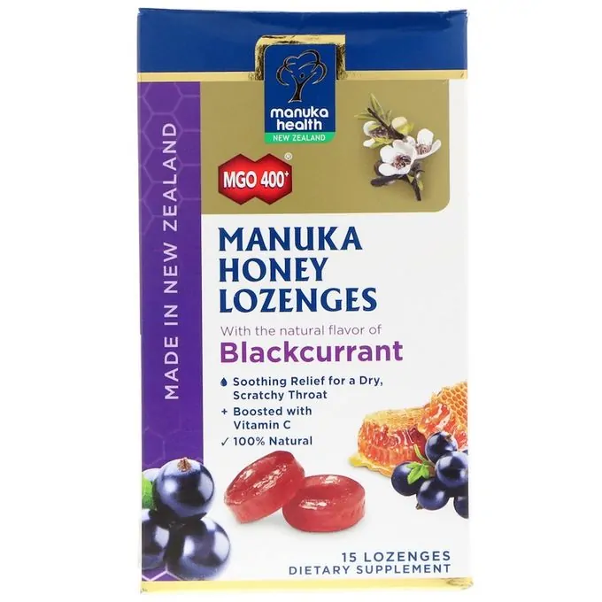 Promo ! Manuka Health Pastilles au Miel de Manuka, Cassis, MGO 400+, 15 pastilles.