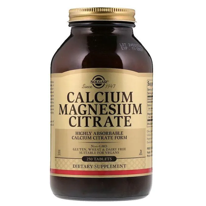 Promo ! Solgar Citrat de calcium et magnésium, 250 Comprimés.