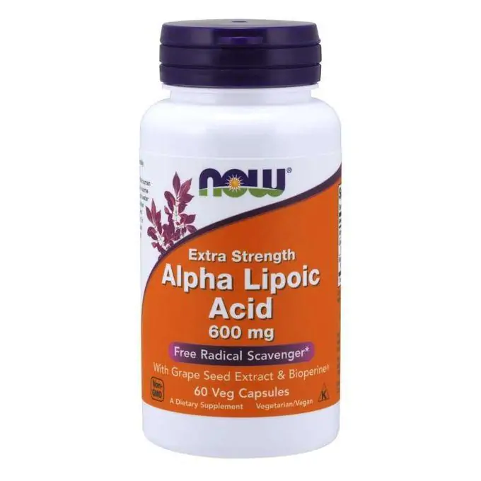 Now Foods acide alpha lipoique 600 mg avec extrait de pépins de raisin et Bioperine®, extra-fort, 60 gélules