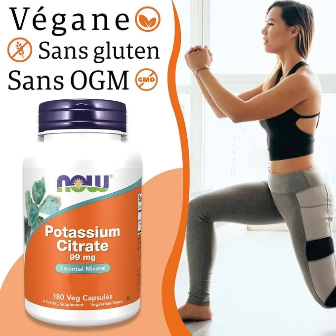Now Foods Citrate de potassium 99 mg, 180 gélules végétales.