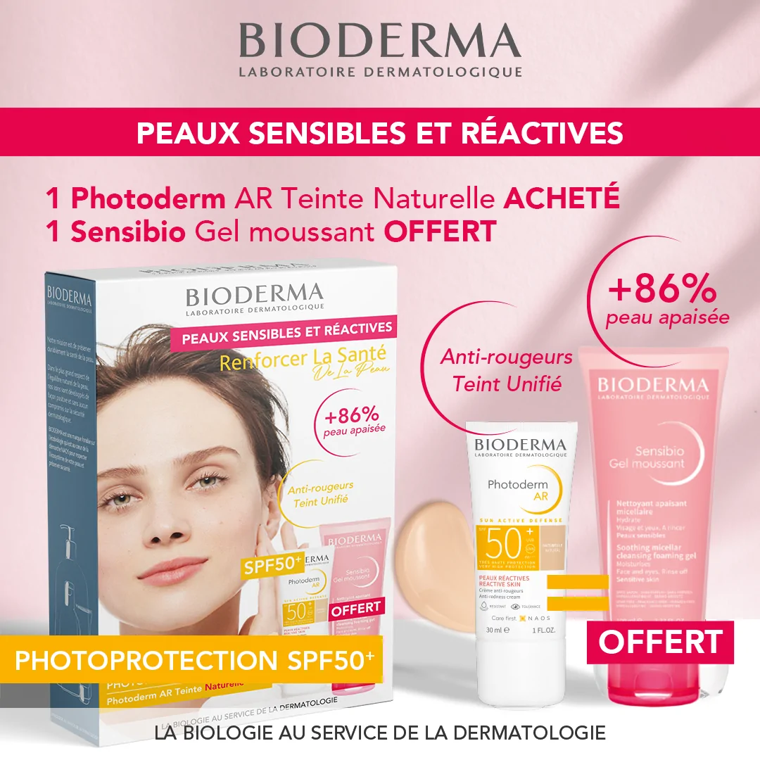 Promo ! Bioderma Photoderm AR SPF50+ 30ml + SENSIBIO GEL MOUSSANT 100ML OFFERT