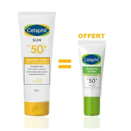 Promo ! CETAPHIL SUN LOTION SPF50+ 100ML ACHETE + CETAPHIL BAUME À LÈVRES PROTECTEUR SPF50+ 8 ML OFFERT