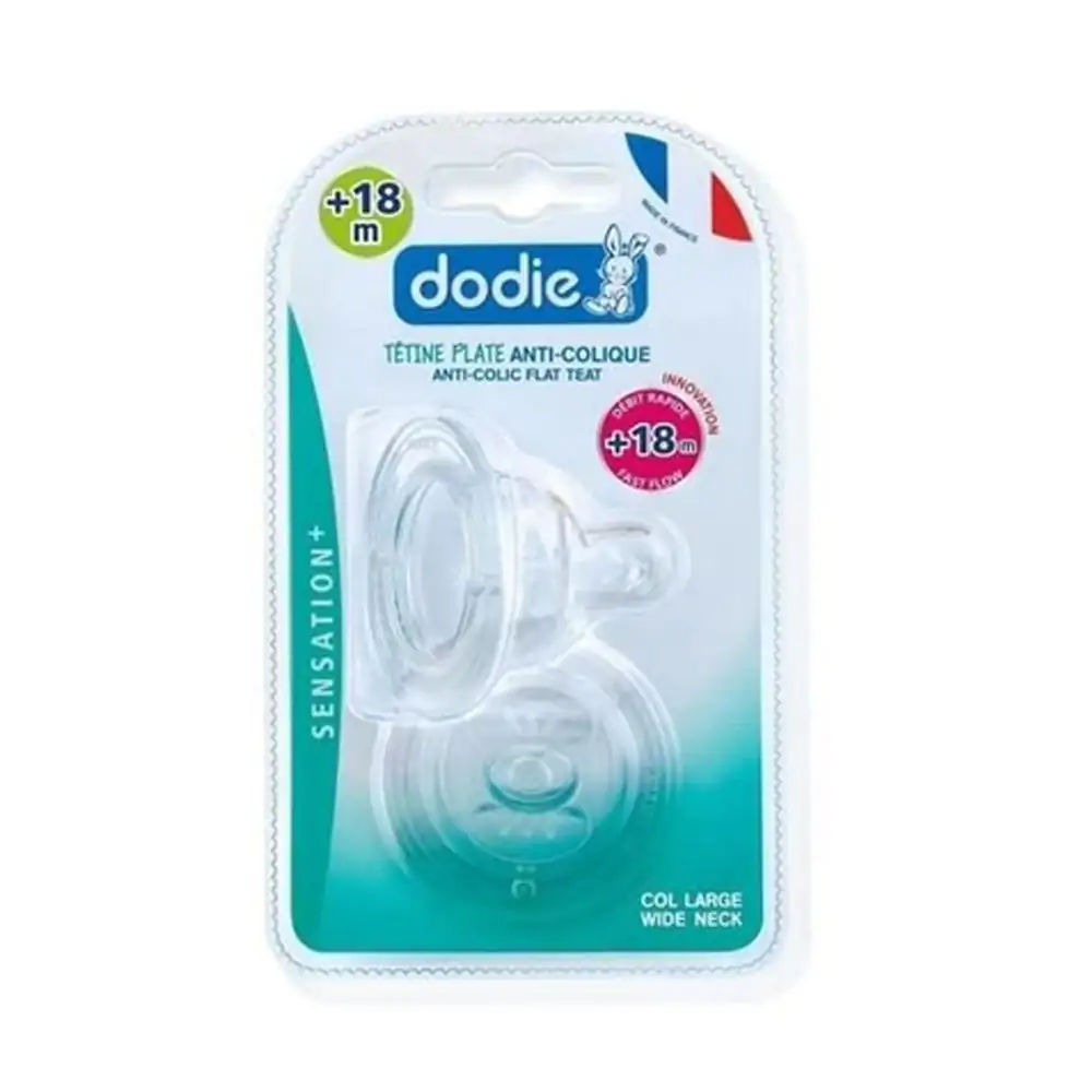 Promo ! Dodie 2 Tétines Plates Sensation+ Col Large Débit 5 +18m