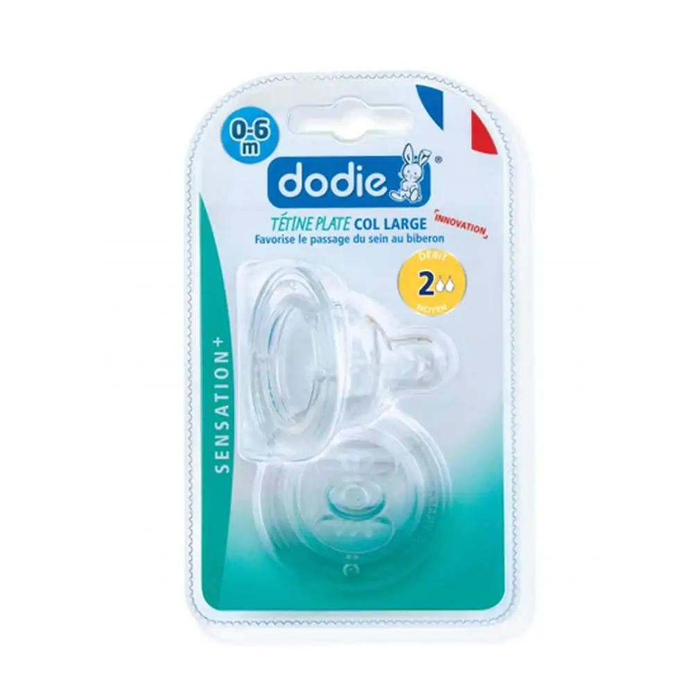 Promo ! Dodie 2 Tétines Plates Sensation+ Col Large Débit 2 0-6m