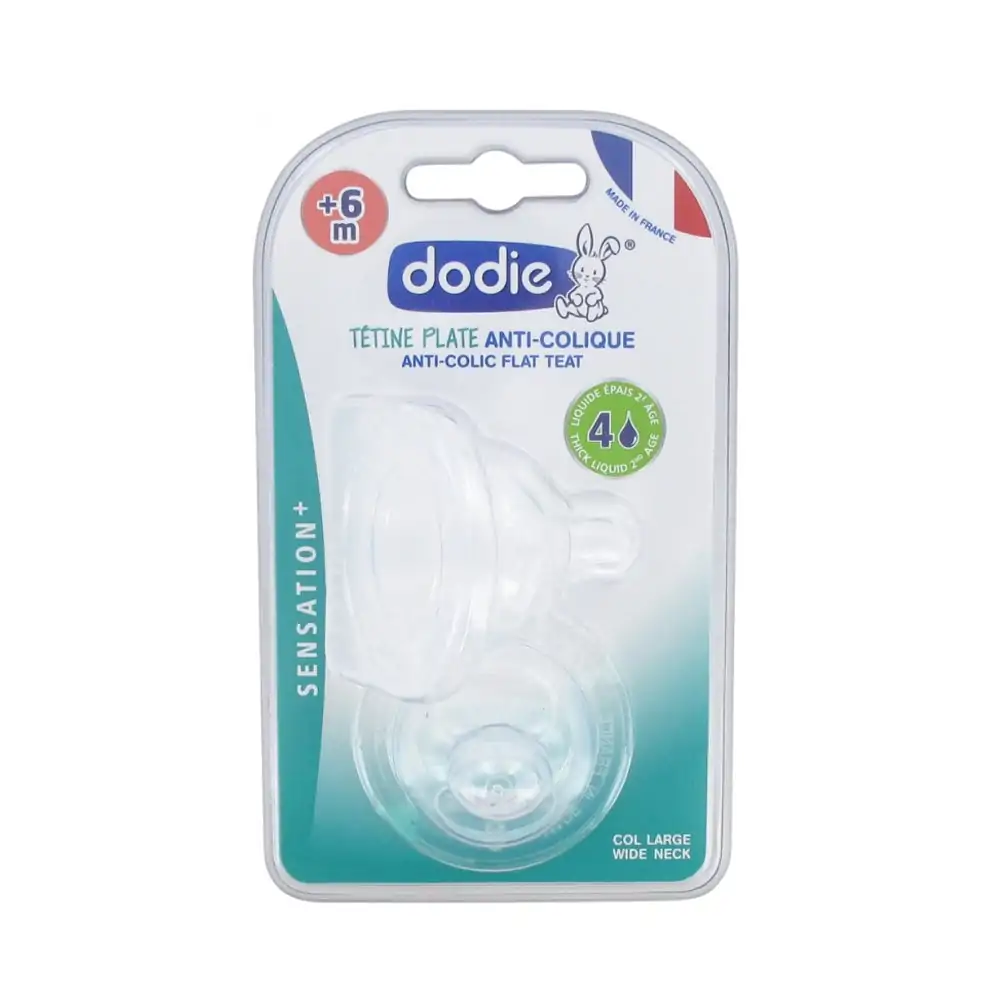 Promo ! Dodie 2 Tétines Plates Sensation+ Col Large Débit 4 +6m