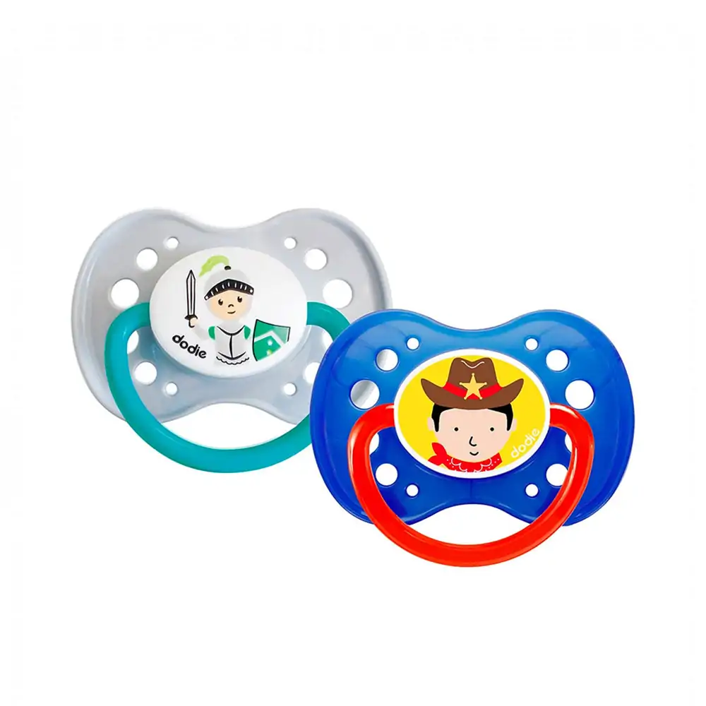 Promo ! Dodie 2 Sucettes Anatomique Jour et Nuit Cowboy/Chevalier +18m A8
