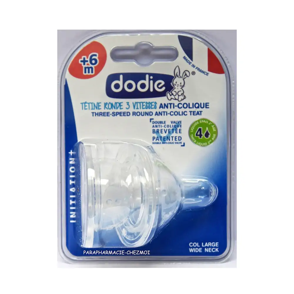 Promo ! Dodie Initiation+ 2 Tétines Rondes à 3 Vitesses Débit Spécial Liquide Epais +6m
