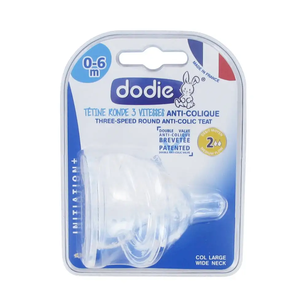 Promo ! Dodie Initiation+ 2 Tétines Ronde 3 Vitesses Débit Moyen 0-6m