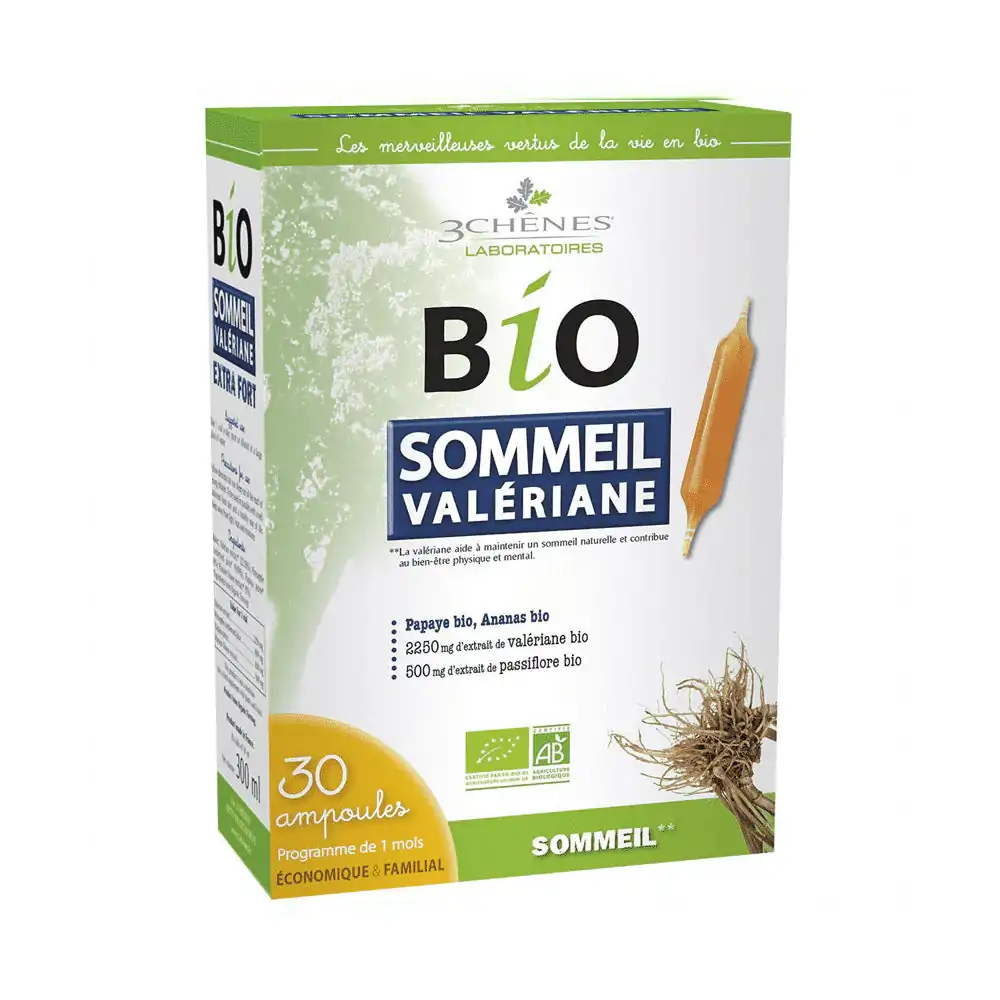 Promo ! Les 3 Chênes Bio Sommeil Valeriane Extra Fort 30 Ampoules*10ml