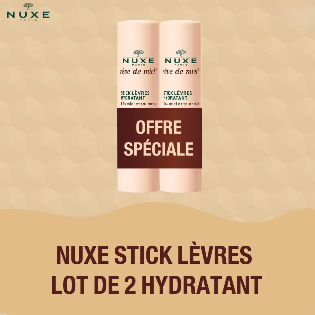 Promo ! NUXE Rêve de Miel – Stick Lèvres Hydratant Lot de 2