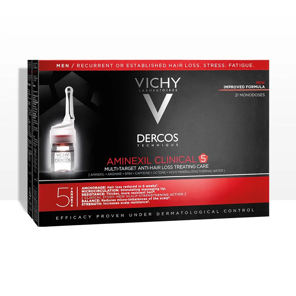 Promo ! Vichy Dercos Technique Aminexil Clinical 5 Homme 21 Ampoules + Cadeau