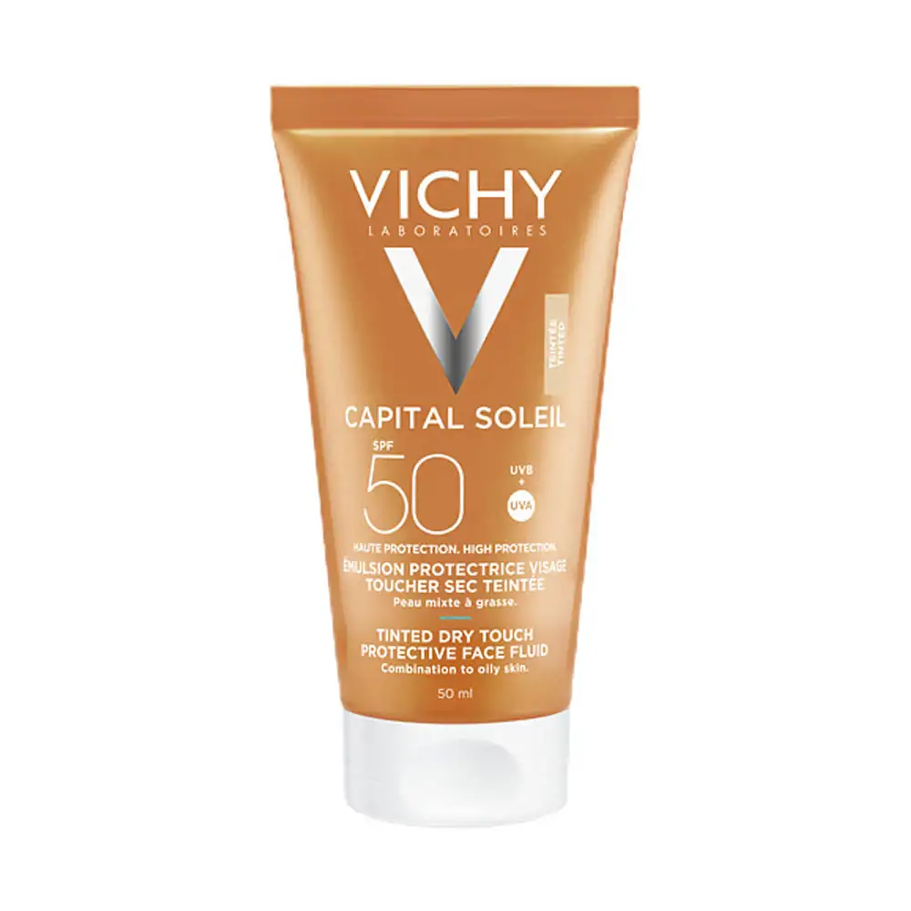 Promo ! Vichy Capital Soleil BB Emulsion Toucher Sec Teintée SPF50+ 50ml