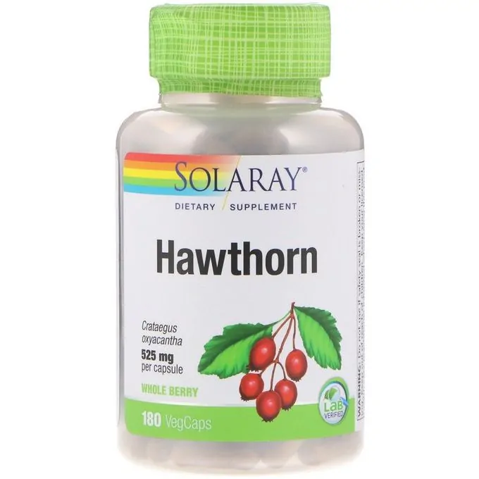 Promo ! Solaray Hawthorn Berry entier ( Aubépine Berry) 525 mg. – 180 Gélules végétales