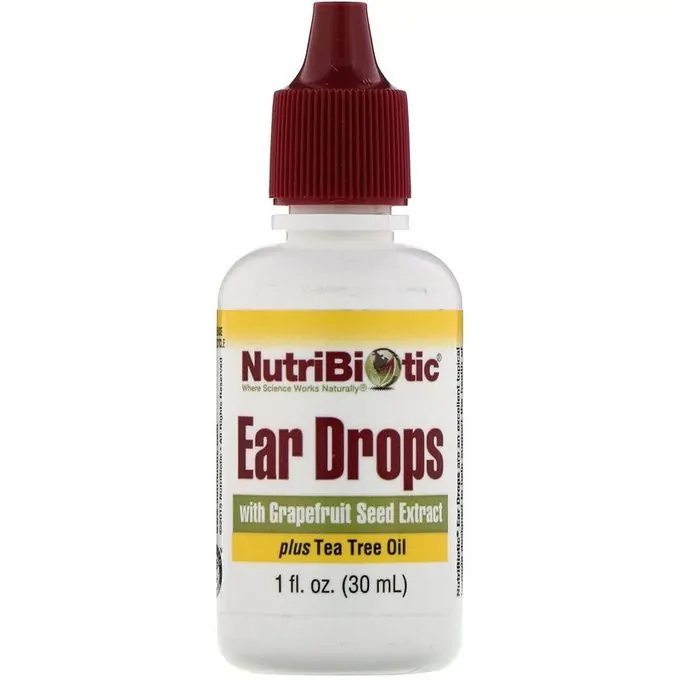 Nutribiotic Gouttes auriculaires avec extrait de pépins de pamplemousse et huile d’arbre à thé, 30 ml