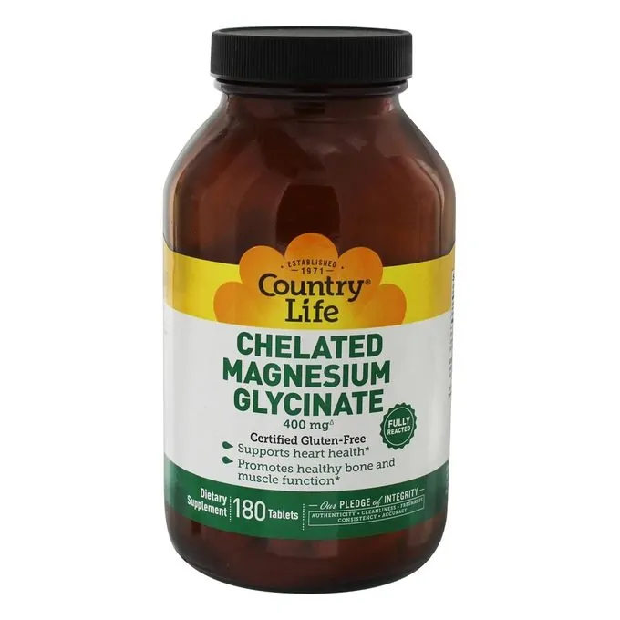 Country Life Glycinate de magnésium chélaté, 133 mg, 180 comprimés