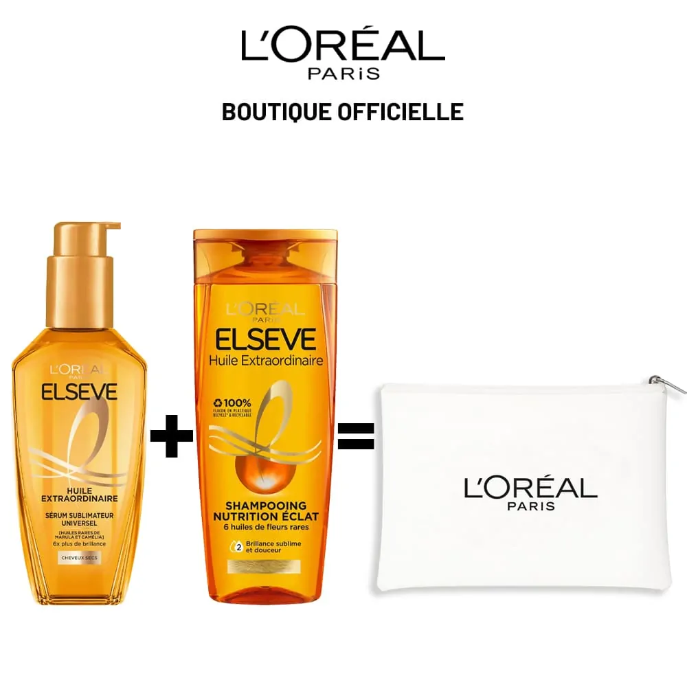 Promo ! L’ORÉAL PARIS ELSEVE HUILE EXTRAORDINAIRE 100ML = SHAMPOOING 200ML + TROUSSE OFFERTS