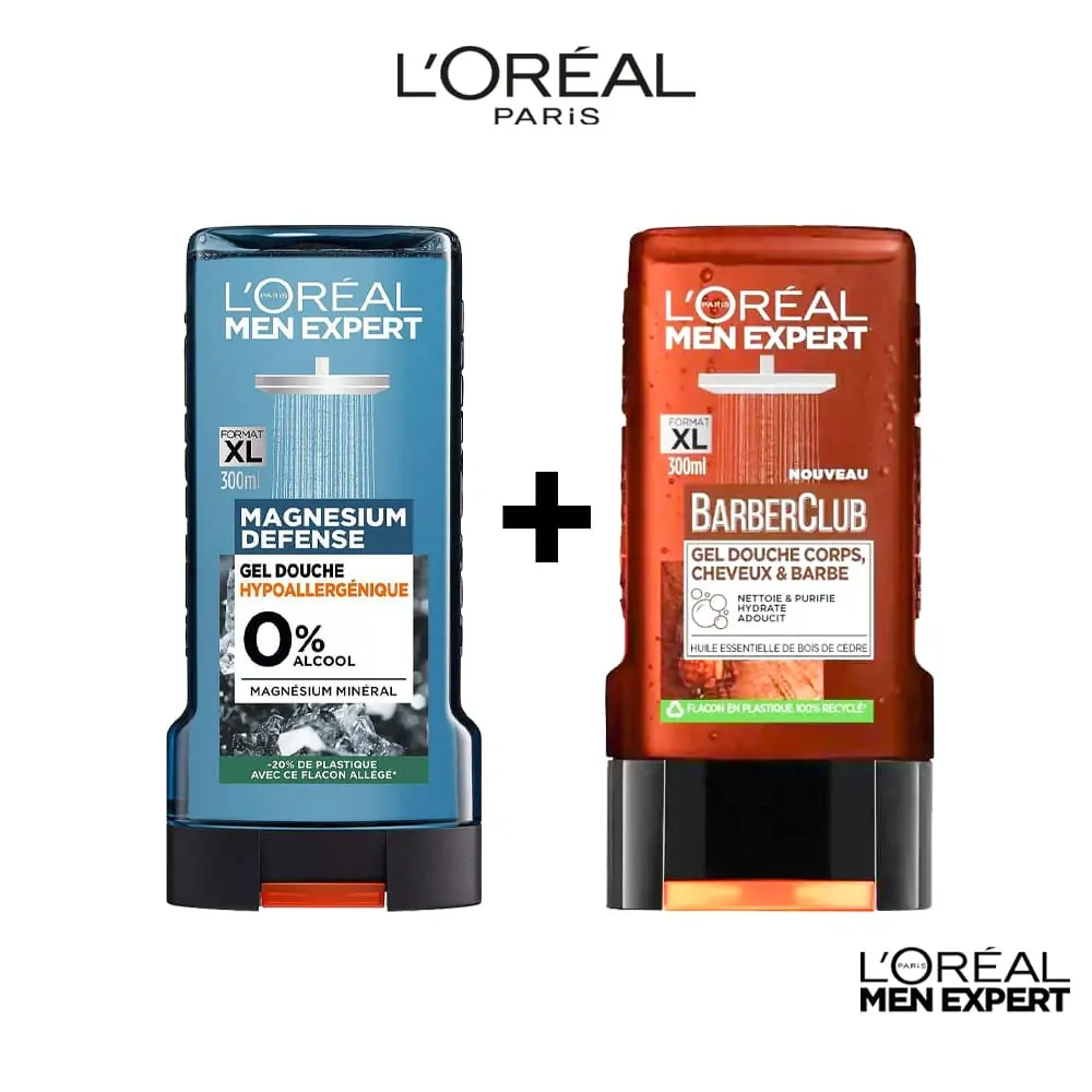 Promo ! L’ORÉAL PARIS MEN EXPERT GEL DOUCHE CRÈME MAGNESIUM + BARBER CLUB GEL 300 ML