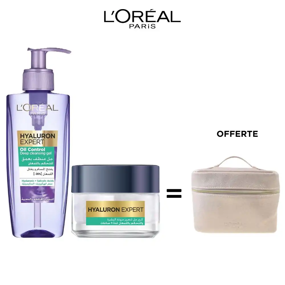 L’oréal paris hyaluron expert gel nettoyant oil control 200ml + hyaluron expert gel creme repulpant controle brillance 8h 50ml = Vanity OFFERTE