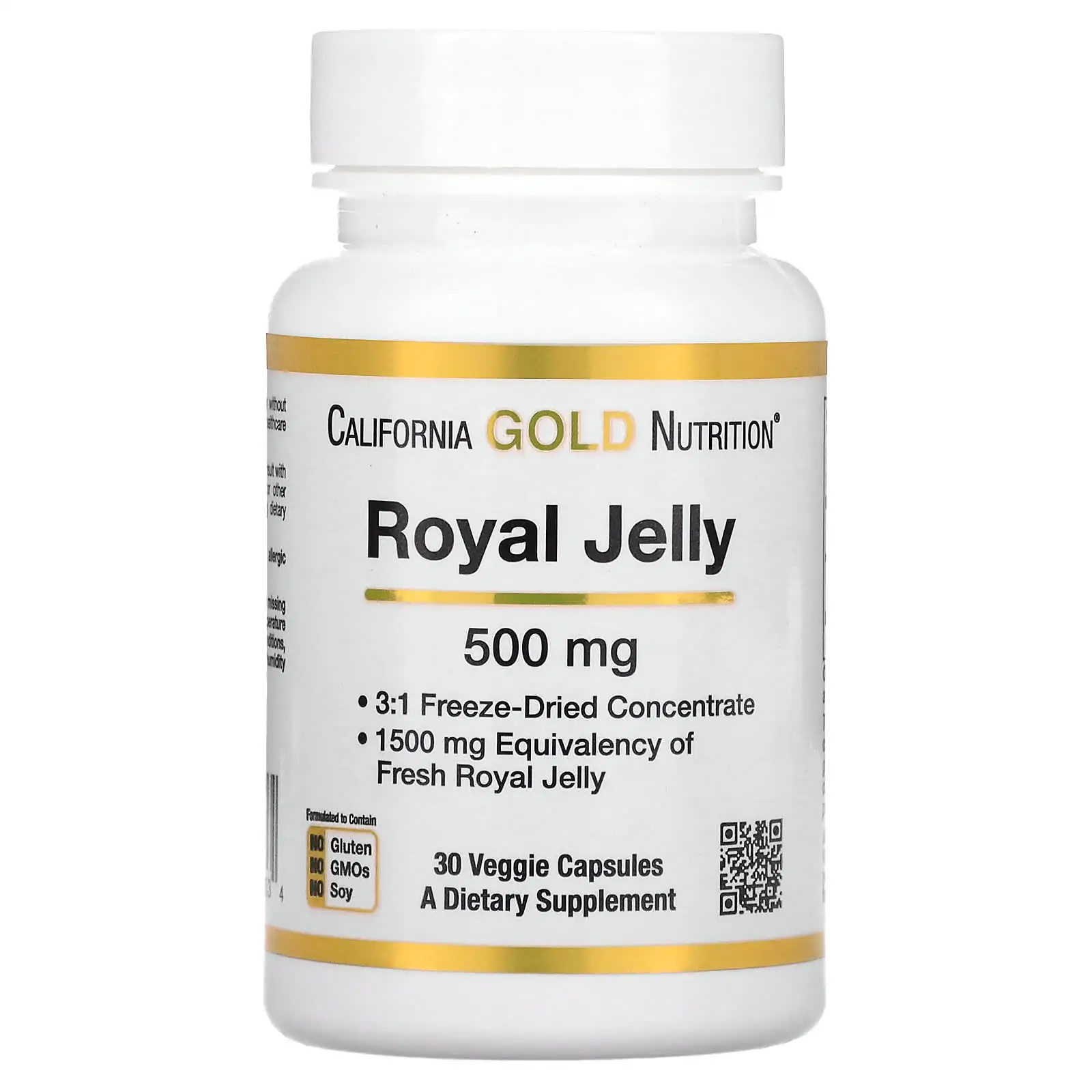 Promo ! California Gold Nutrition Gelee royale concentrée et lyophilisée 500 mg 30 capsules végétariennes