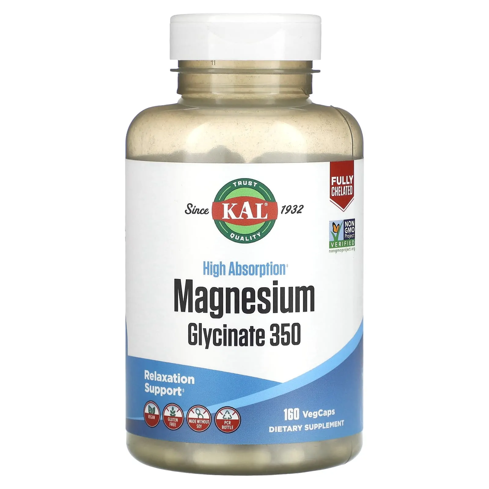 Promo ! Kal Glycinate de magnesium à haute absorption 350 160 VegCaps