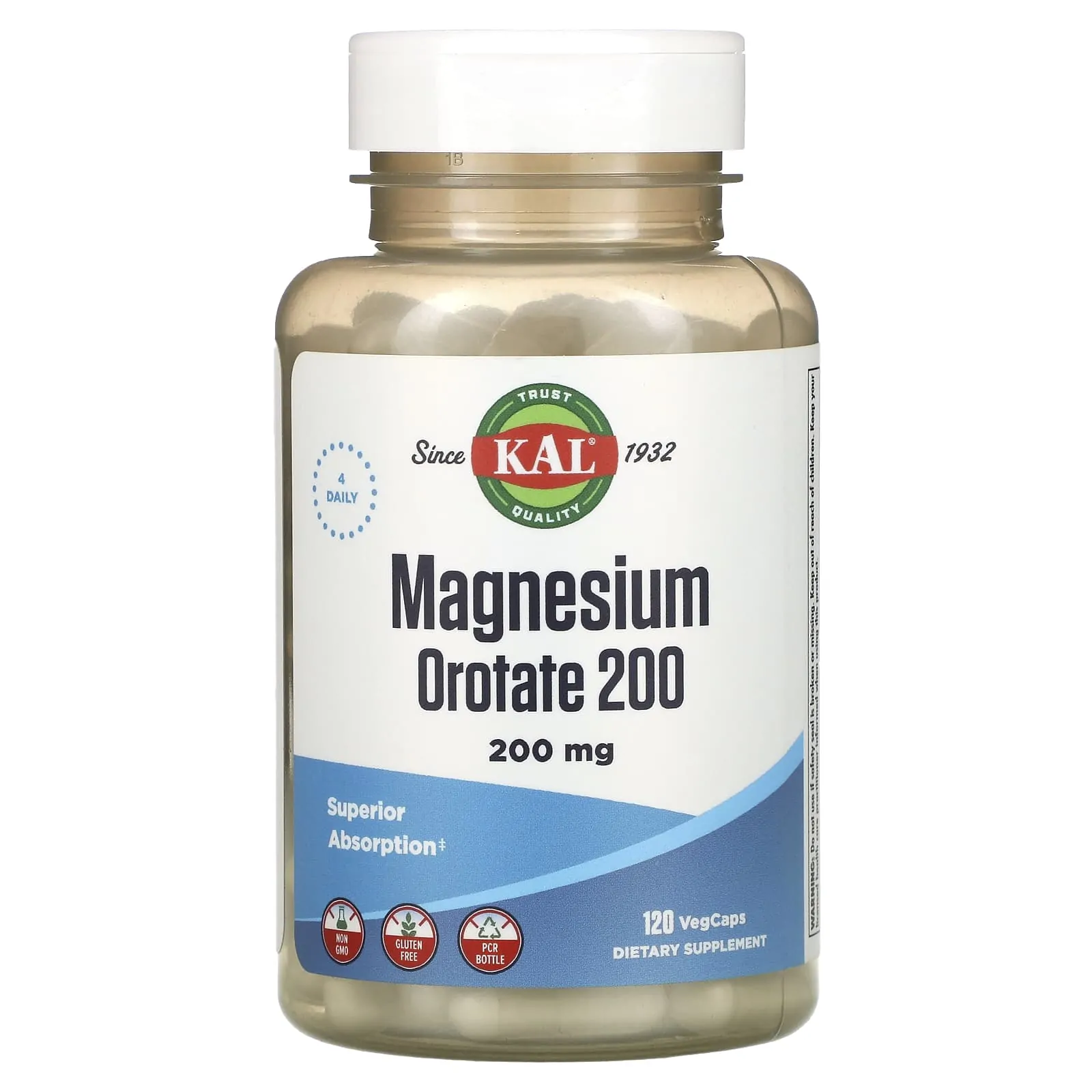 Promo ! Kal Orotate de magnesium 200, 200 mg 120 capsules végétales (50 mg pièce)