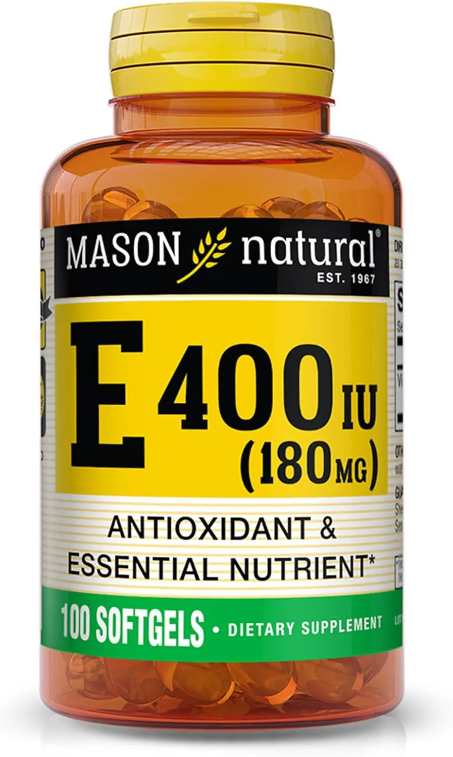 Promo ! Mason Natural Vitamine E 180 mg (400 UI) 100 capsules à enveloppe molle