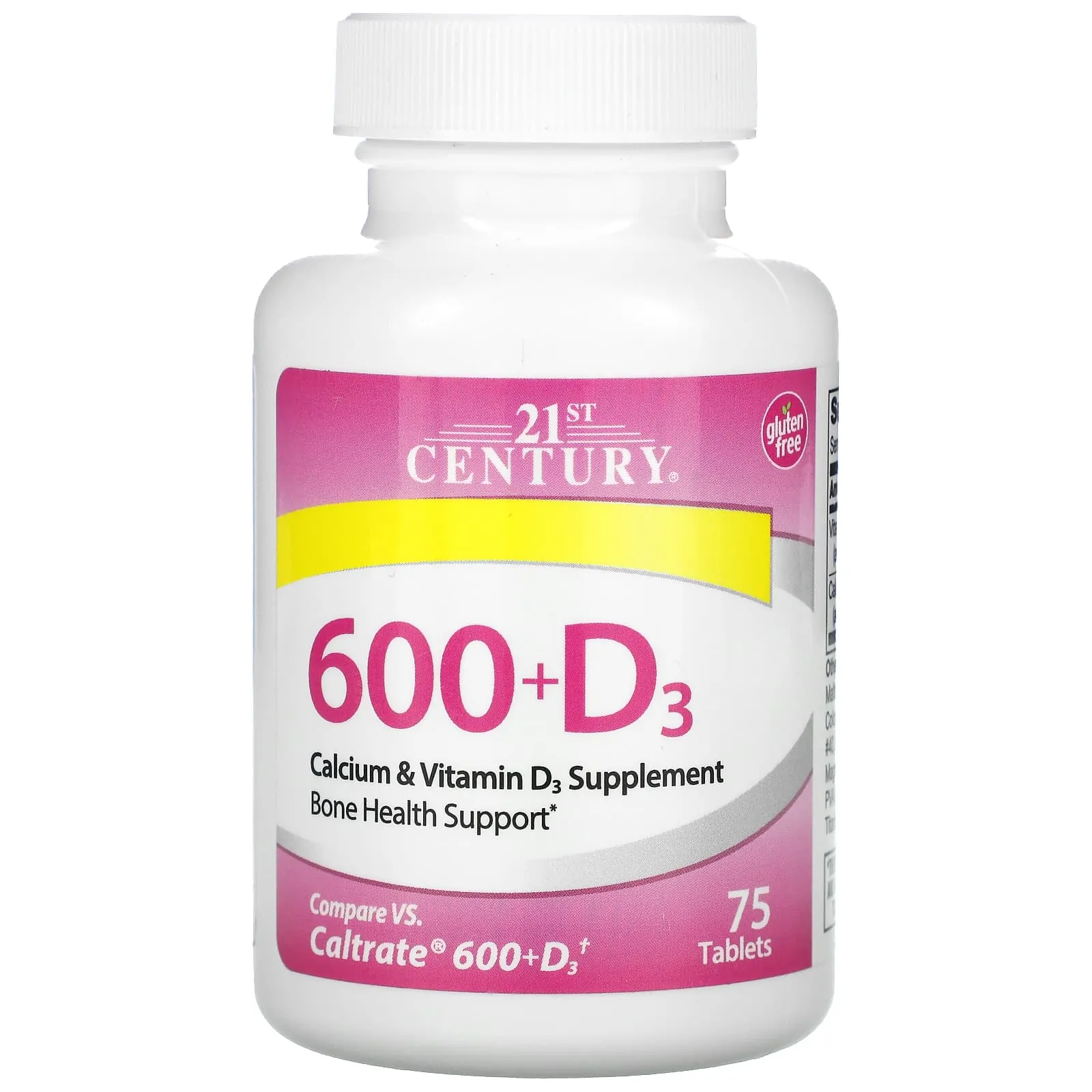 Promo ! 21st Century, 600+D3, Complément calcium & vitamine D3, 75 comprimés