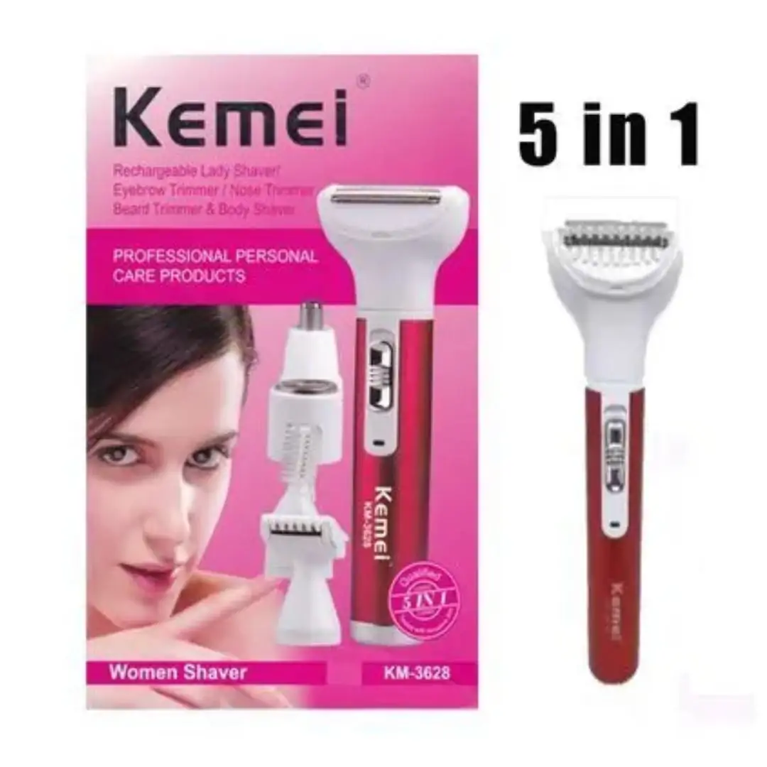 Kemei KM-3628 Rasoir Électrique Multifonction Indolore Rechargeable USB, Têtes Interchangeables