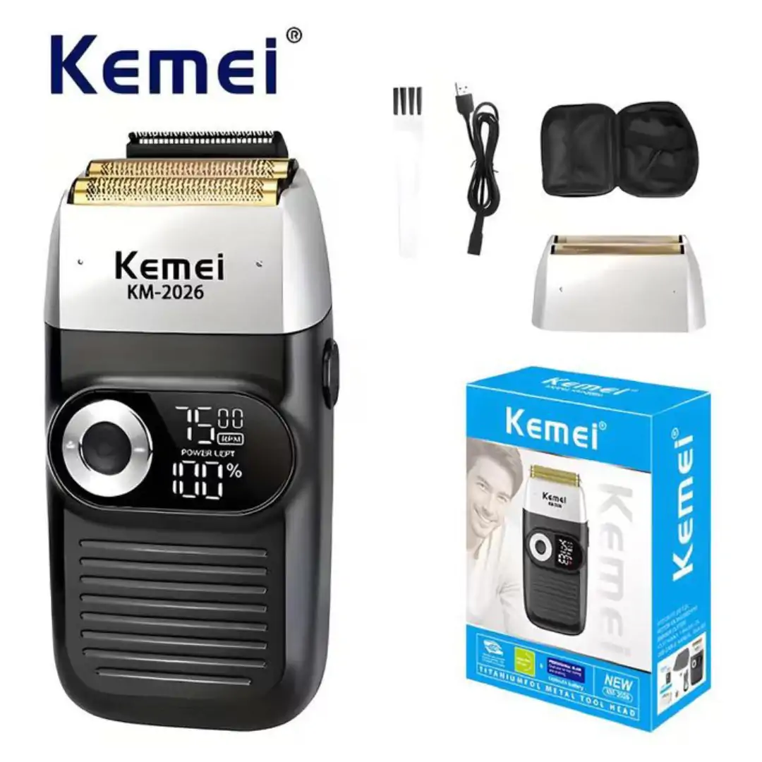 Kemei KM-2026 – Rasoir électrique professionnel pour hommes, conçu pour les cheveux, la barbe et le rasage des têtes chauves