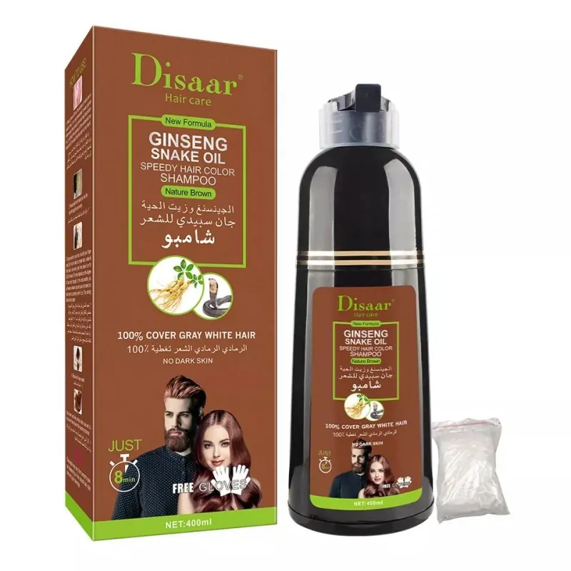 Disaar Shampooing Colorant Marron pour Cheveux à base de ginseng et d’huile de serpent, pour Couvrir les Cheveux Gris-blancs