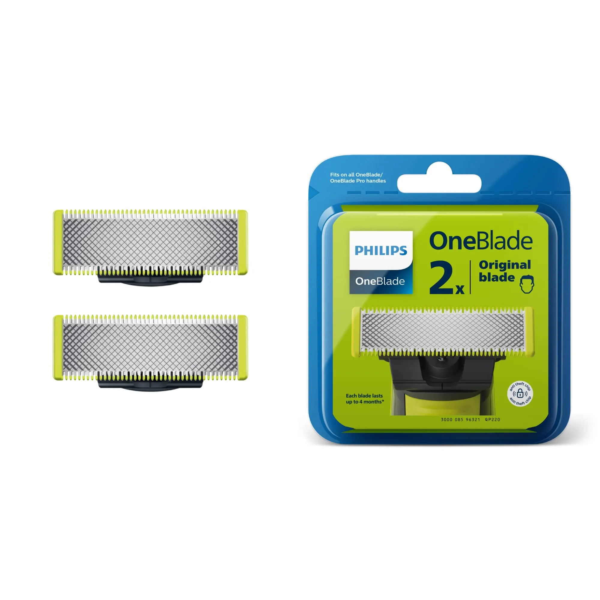 Lames de rechange Philips QP220/50 pour rasoir OneBlade – Pack de 2 – Noir