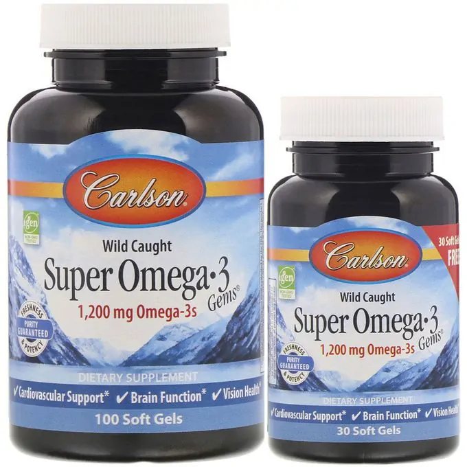 Promo ! Carlson Labs Super Omega-3 1.200 mg,Gems A l’état sauvag, 100+30 gellules souples