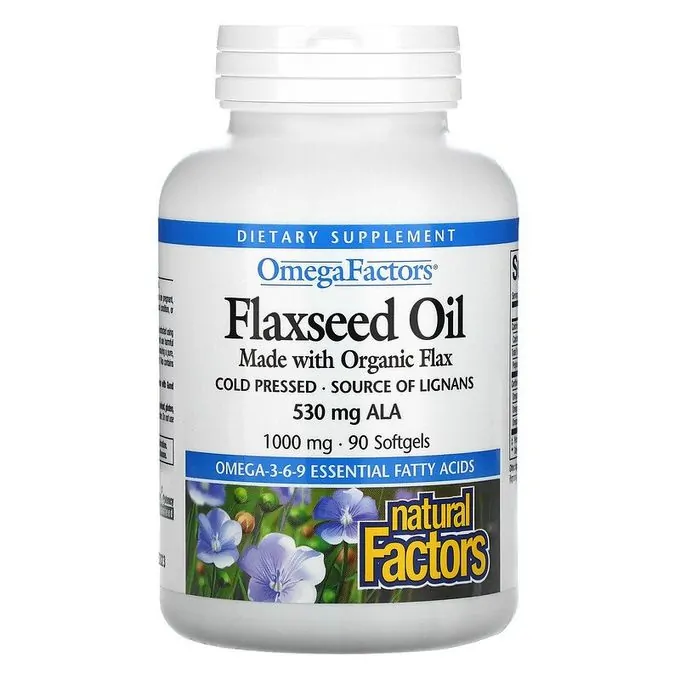 Promo ! Natural Factors Flaxseed Oil- Huile de graines de lin- 1000 mg, 90 Softgels