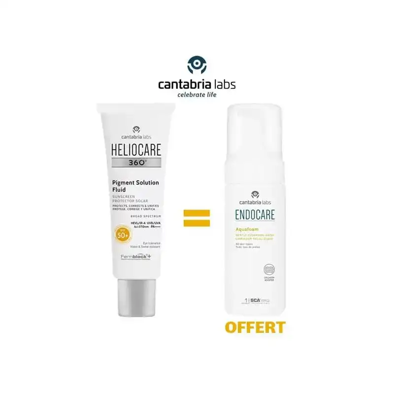 Promo ! HELIOCARE PACK PROMO 360° HELIOCARE PIGMENT SOLUTION FLUIDE SPF50+ 50ML + ENDOCARE AQUAFOAM 125ML OFFERT