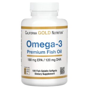 California Gold Nutrition Huile de poisson premium riche en omega 3 100 capsules à enveloppe molle à base de gélatine de poisson