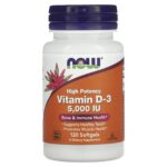 Now Foods Vitamine D3 Haute efficacité 5000 UI 120 capsules à enveloppe molle