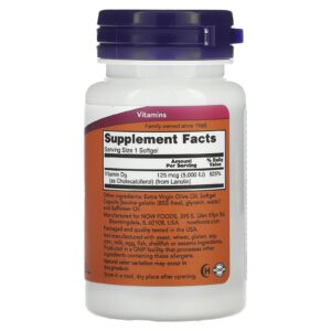Now Foods Vitamine D3 Haute efficacité 5000 UI 120 capsules à enveloppe molle